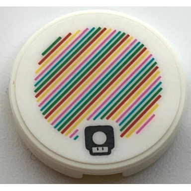 white tile round 2 x 2 with bottom stud holder with super mario scanner code super mushroom pattern sticker - sets 30385 40414 71366 71418