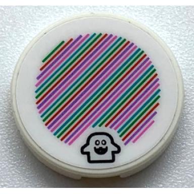 white tile round 2 x 2 with bottom stud holder with super mario scanner code peepa pattern sticker - set 71361
