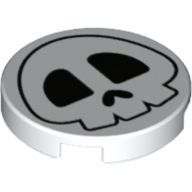 white tile round 2 x 2 with bottom stud holder with skull pattern