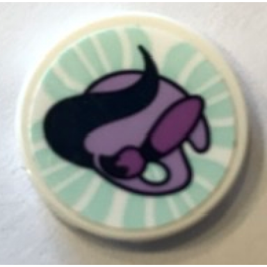 white tile round 2 x 2 with bottom stud holder with lavender paint palette and brush on light aqua background pattern sticker - set 41365