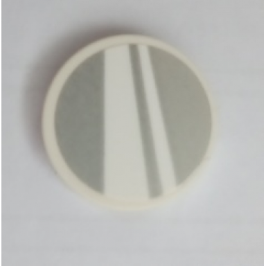 white tile round 2 x 2 with bottom stud holder with silver and white stripes pattern sticker - set 75980