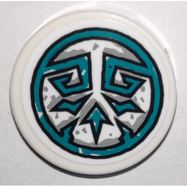 white tile round 2 x 2 with bottom stud holder with dark turquoise tribal symbol in circle pattern sticker - set 71747