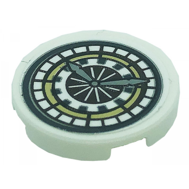 white tile round 2 x 2 with bottom stud holder with clock pattern sticker - set 71043