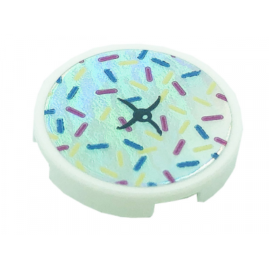 white tile round 2 x 2 with bottom stud holder with cushion and black button pattern sticker - set 41366