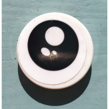 white tile round 2 x 2 with bottom stud holder with black eye white pupil and 2 white ovals pattern model left side sticker - set 40251