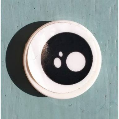 white tile round 2 x 2 with bottom stud holder with black eye white pupil and 2 white ovals pattern model right side sticker - set 40251