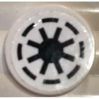 white tile round 2 x 2 with bottom stud holder with sw republic logo white border thick gaps pattern sticker - set 75087