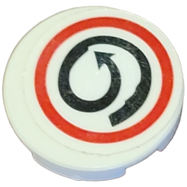 white tile round 2 x 2 with bottom stud holder with black spiral arrow in red circle pattern sticker - set 75824
