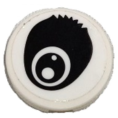 white tile round 2 x 2 with bottom stud holder with black panda eye open with fur pattern sticker - set 80011