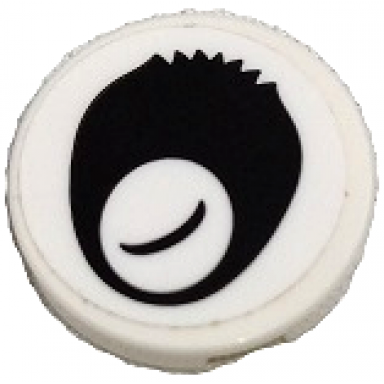 white tile round 2 x 2 with bottom stud holder with black panda eye closed with fur pattern sticker - set 80011