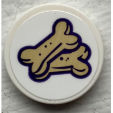 white tile round 2 x 2 with bottom stud holder with 2 tan bones dog treats pattern sticker - set 41691