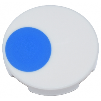 white tile round 2 x 2 with bottom stud holder with blue circle pattern pac-man ghost eye