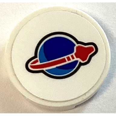 white tile round 2 x 2 with bottom stud holder with blue and red classic space logo pattern sticker - set 60350