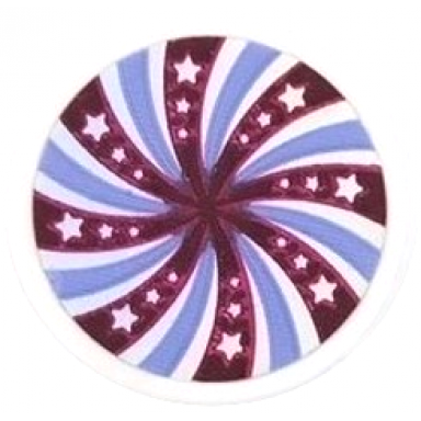 white tile round 2 x 2 with bottom stud holder with magenta and lavender swirl and stars on iridescent mirrored background pattern sticker - set 41689