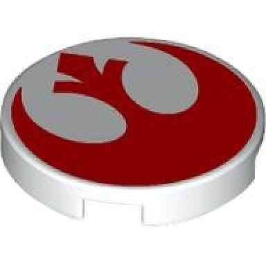 white tile round 2 x 2 with bottom stud holder with red sw rebel alliance symbol pattern