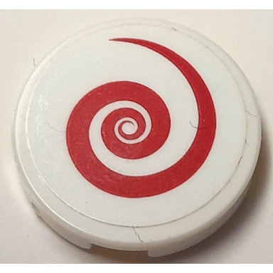 white tile round 2 x 2 with bottom stud holder with red spiral pattern sticker - set 40166