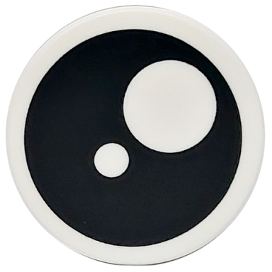 tile round 2 x 2 with bottom stud holder with black eye with pupil and circle pattern