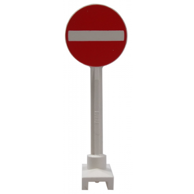 white road sign round with no entry thoroughfare pattern