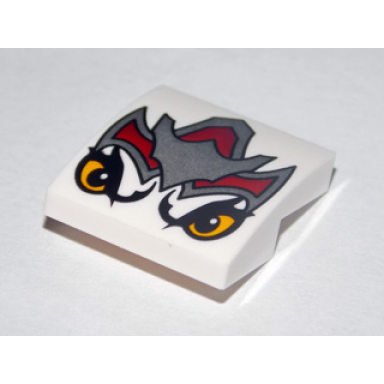 white slope curved 2 x 2 x 2 3 with dark red and silver armor bright light orange eyes wolf legend beast pattern