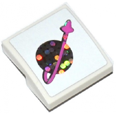 white slope curved 2 x 2 x 2 3 with classic space logo with pink arrow pattern sticker - set 41128