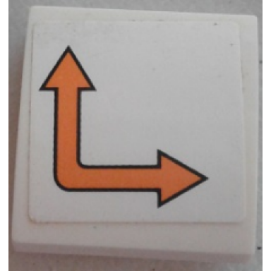 white slope curved 2 x 2 x 2 3 with orange bent arrow double on white background pattern model left side sticker - set 60062