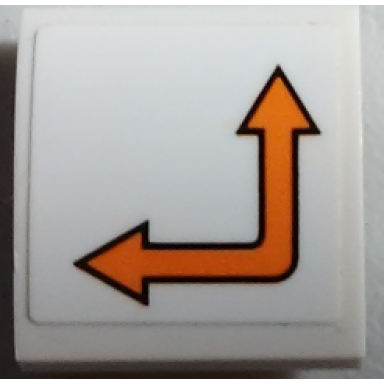 white slope curved 2 x 2 x 2 3 with orange bent arrow double on white background pattern model right side sticker - set 60062
