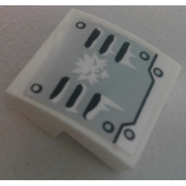 white slope curved 2 x 2 x 2 3 with white zane emblem and frosty vent grille with rivets pattern sticker - set 70603