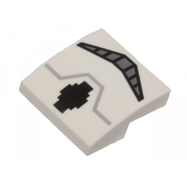 white slope curved 2 x 2 x 2 3 with black pixelated shape and light bluish gray angled line pattern brickheadz stormtrooper breathing mask