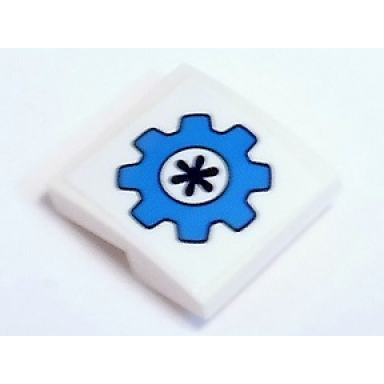 white slope curved 2 x 2 x 2 3 with dark azure gear with dark blue flower pattern sticker - set 41346