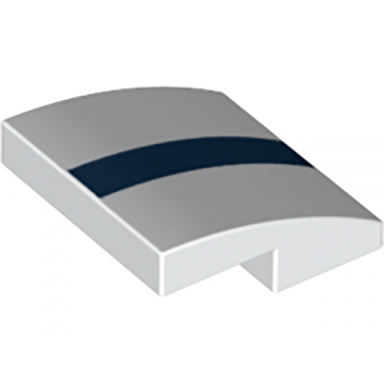 white slope curved 2 x 2 x 2 3 with dark blue stripe pattern
