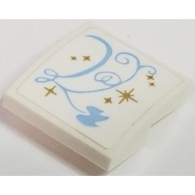white slope curved 2 x 2 x 2 3 with gold stars and medium blue vine with leaf pattern side b sticker - set 41146