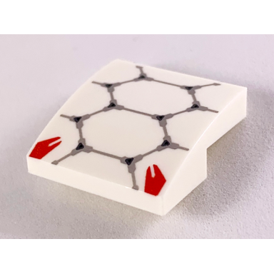 white slope curved 2 x 2 x 2 3 with light bluish gray scale armor outlines and red highlights pattern
