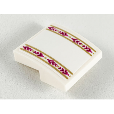 white slope curved 2 x 2 x 2 3 with ornate magenta and gold stripes pattern sticker - set 41164