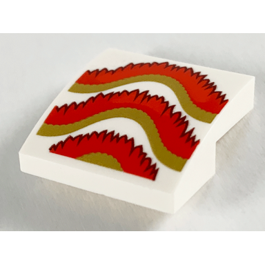 white slope curved 2 x 2 x 2 3 with dark red red and gold fringe pattern