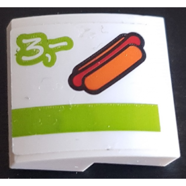 white slope curved 2 x 2 x 2 3 with hot dog lime stripe and number 3 pattern sticker - set 60110