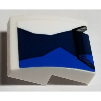 white slope curved 2 x 2 x 2 3 with air intake grille and blue dark blue and white abstract shapes pattern sticker - set 75885
