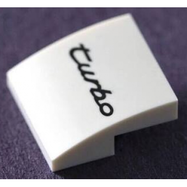 white slope curved 2 x 2 x 2 3 with black turbo pattern