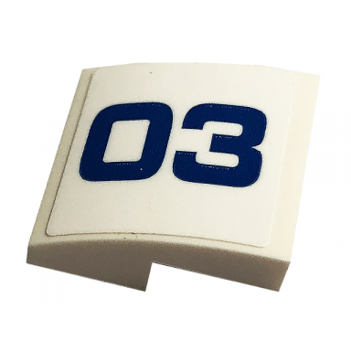 white slope curved 2 x 2 x 2 3 with blue 03 pattern model left side sticker - set 60173