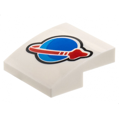 white slope curved 2 x 2 x 2 3 with blue and red classic space logo pattern