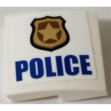 white slope curved 2 x 2 x 2 3 with gold badge and blue police pattern model left side sticker - set 60140