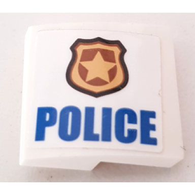 white slope curved 2 x 2 x 2 3 with gold badge and blue police pattern model right side sticker - set 60140