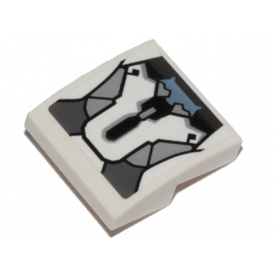white slope curved 2 x 2 x 2 3 with black gray and sand blue hull plates pattern sticker - set 76989
