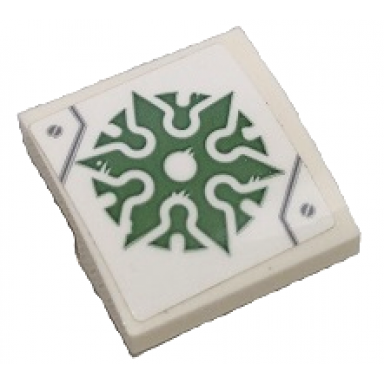 white slope curved 2 x 2 x 2 3 with sand green shuriken throwing star pattern sticker - set 70676