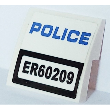 white slope curved 2 x 2 x 2 3 with er60209 and blue police pattern sticker - set 60209