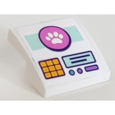 white slope curved 2 x 2 x 2 3 with white paw print in dark pink circle orange keypad dark blue lines light aqua rectangle and stripe pattern sticker - set 41691