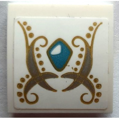 white slope curved 2 x 2 x 2 3 with gold elves scrollwork and dots and medium azure gem pattern sticker - set 41195