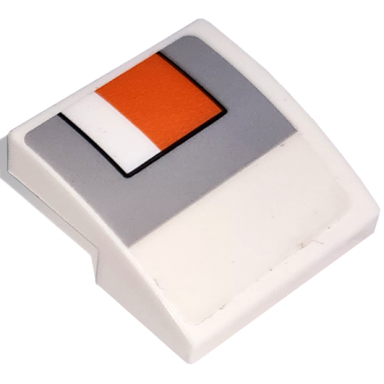 white slope curved 2 x 2 x 2 3 with headlight and blinker light orange rectangle with black outline on light bluish gray background pattern model left side sticker - set 76908