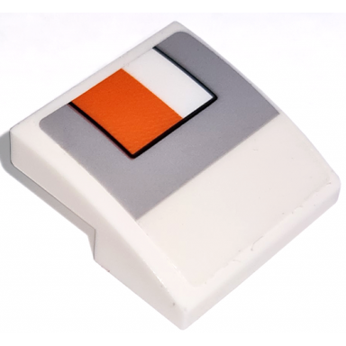 white slope curved 2 x 2 x 2 3 with headlight and blinker light orange rectangle with black outline on light bluish gray background pattern model right side sticker - set 76908