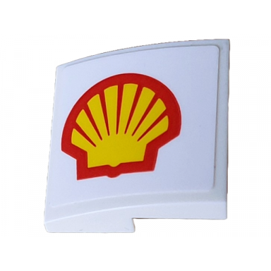 white slope curved 2 x 2 x 2 3 with red and yellow shell logo pattern model left side sticker - set 10330