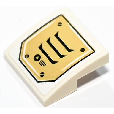 white slope curved 2 x 2 x 2 3 with gold air vent 4 black screws lines and triangle on circle pattern sticker - set 70676